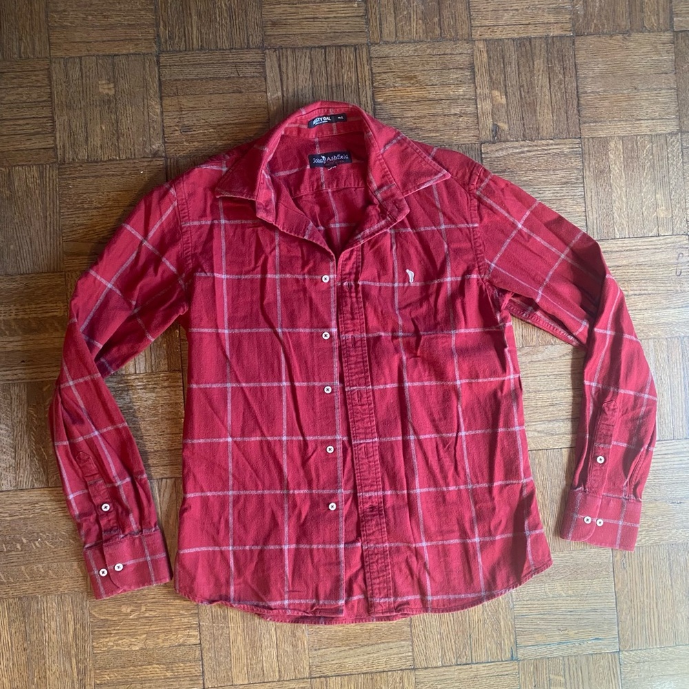 Nasty Gal Red Checkered Button Down Shirt